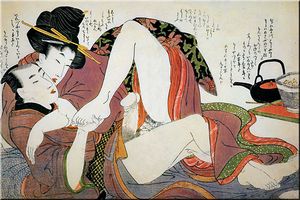 杯を持つ若い女性の半身像 1830年頃 浮世絵